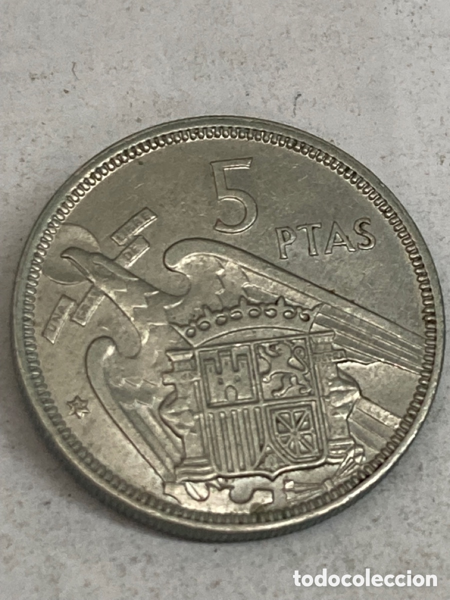 Monedas Franco: Moneda de 5 pesetas 1957 *72 - Foto 2