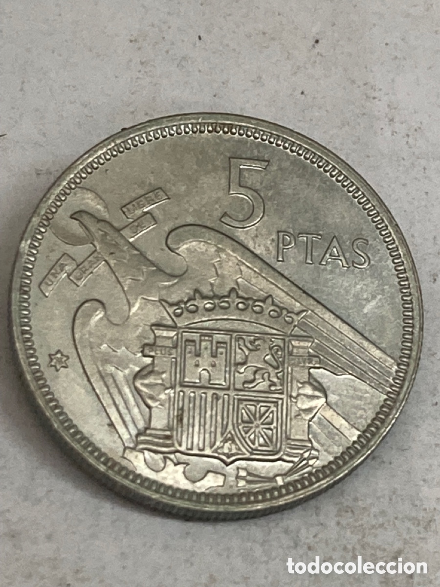 Monedas Franco: Moneda de 5 pesetas 1957 *75 - Foto 2