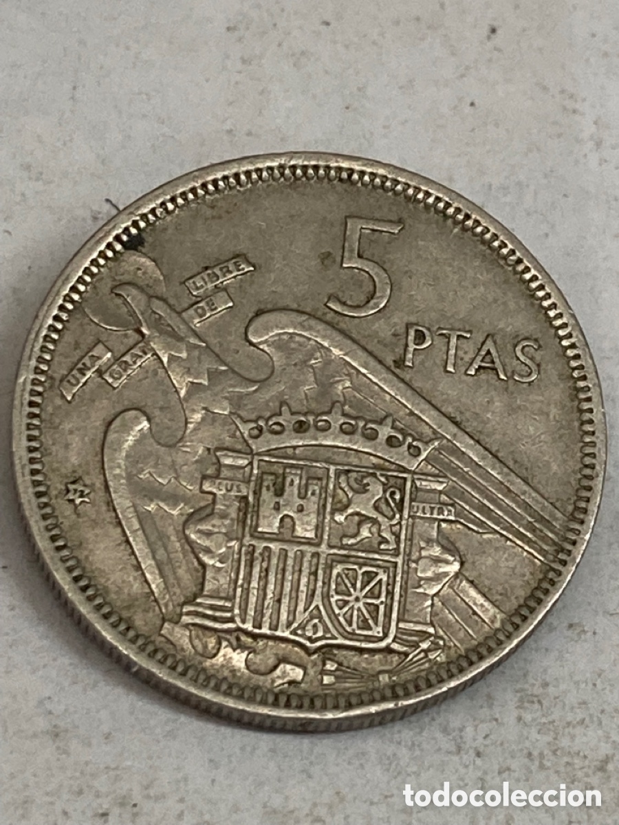 Monedas Franco: Moneda de 5 pesetas 1957 *72 - Foto 2