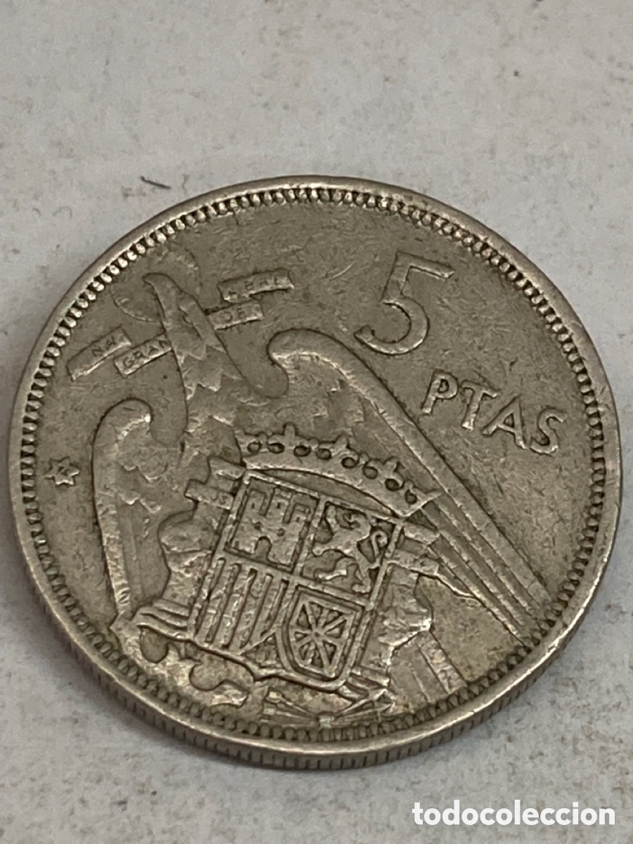 Monedas Franco: Moneda de 5 pesetas 1957 *72 - Foto 2