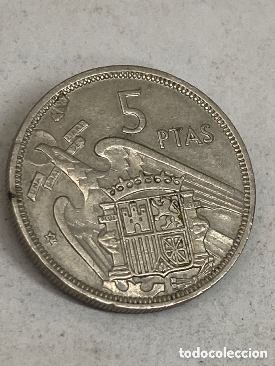 Monedas Franco: Moneda de 5 pesetas 1957 *74 - Foto 2