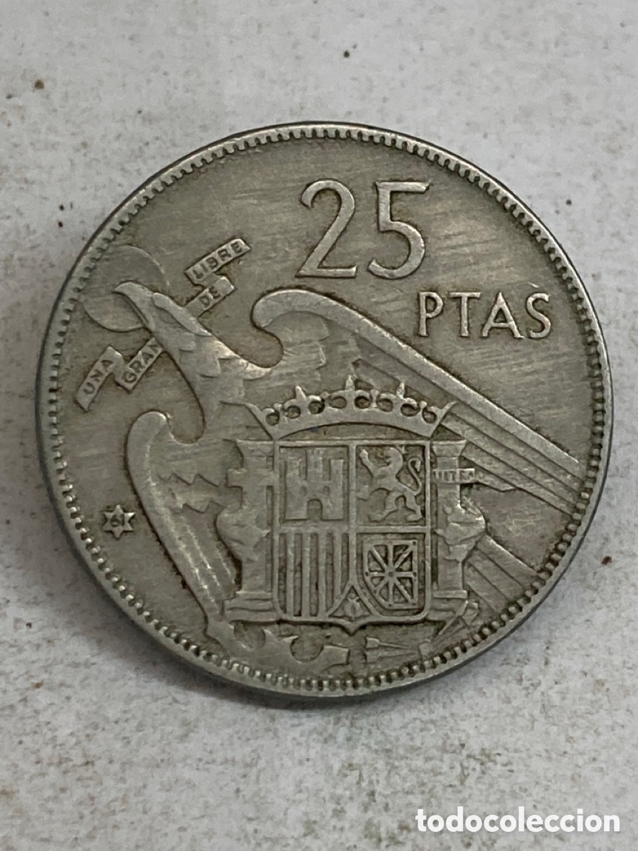 Monedas Franco: Moneda de 25 pesetas 1957 *61 - Foto 2