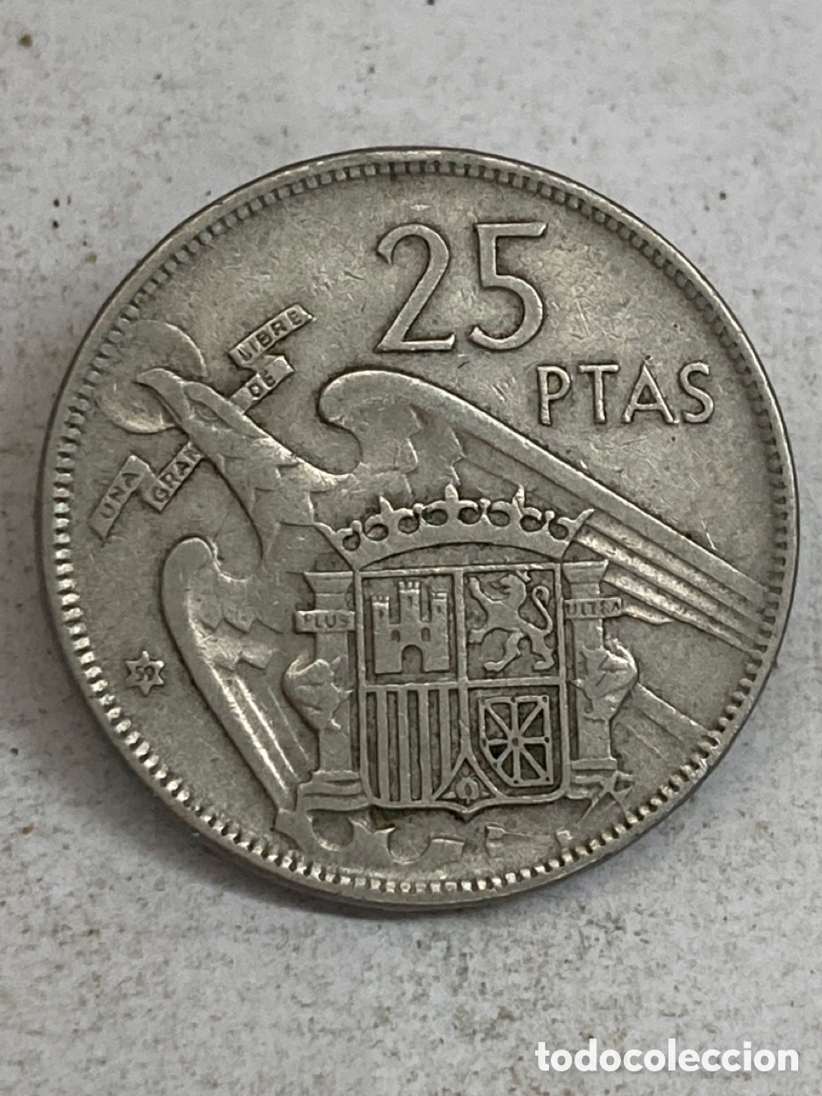 Monedas Franco: Moneda de 25 pesetas 1957 *59 - Foto 1