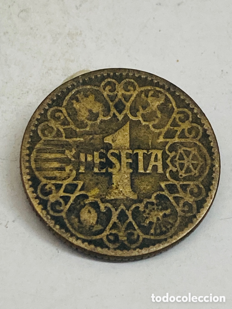 Monedas Franco: Moneda de una pesetas 1944 - Foto 2
