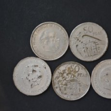 Monedas Franco: ESPAÑA. CONJUNTO DE 5 MONEDAS DE 50 PESETAS 1957 (*58/59) FALSAS DE ÉPOCA, DIFERENTES TALLERES. MBC.
