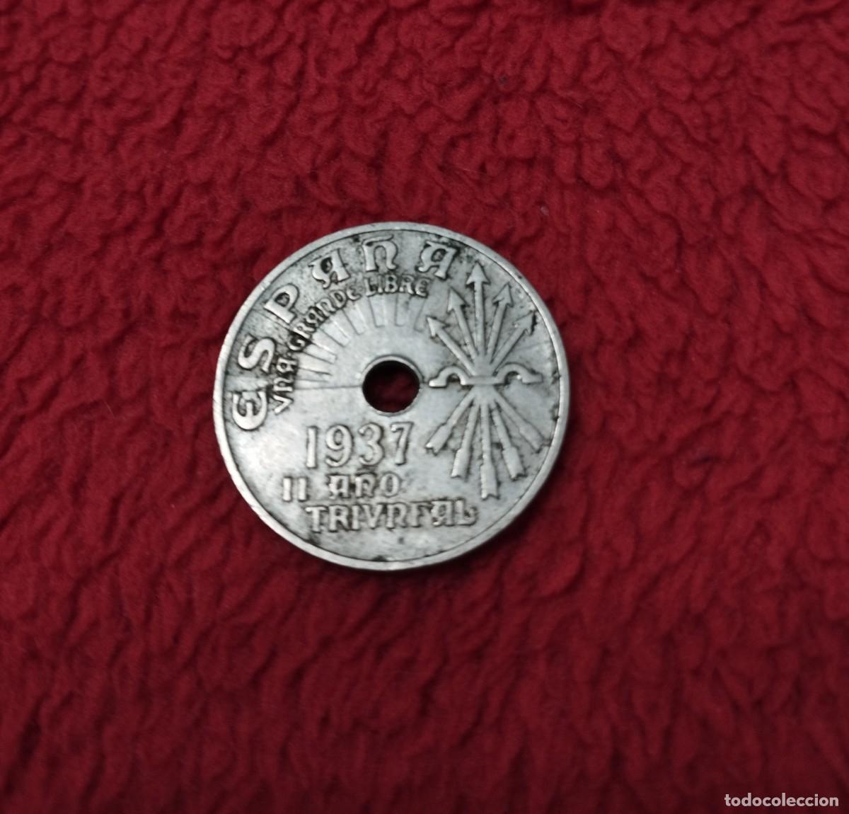 Monedas Franco: Antigua moneda de 25cts de 1937 - Foto 2