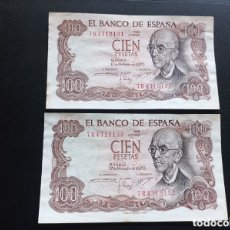 Monedas Franco: 2 BILLETES DE 100 PESETAS DE 1970 CORRELATIVOS. TAL CUAL SE VEN.. Lote 380200169