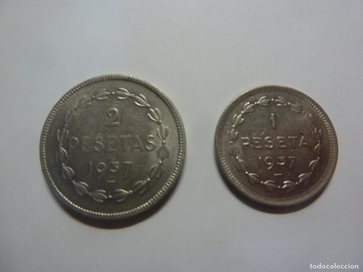 Monedas Franco: SERIE EUZKADI 1 Y 2 PTAS 1937 EBC - Foto 2