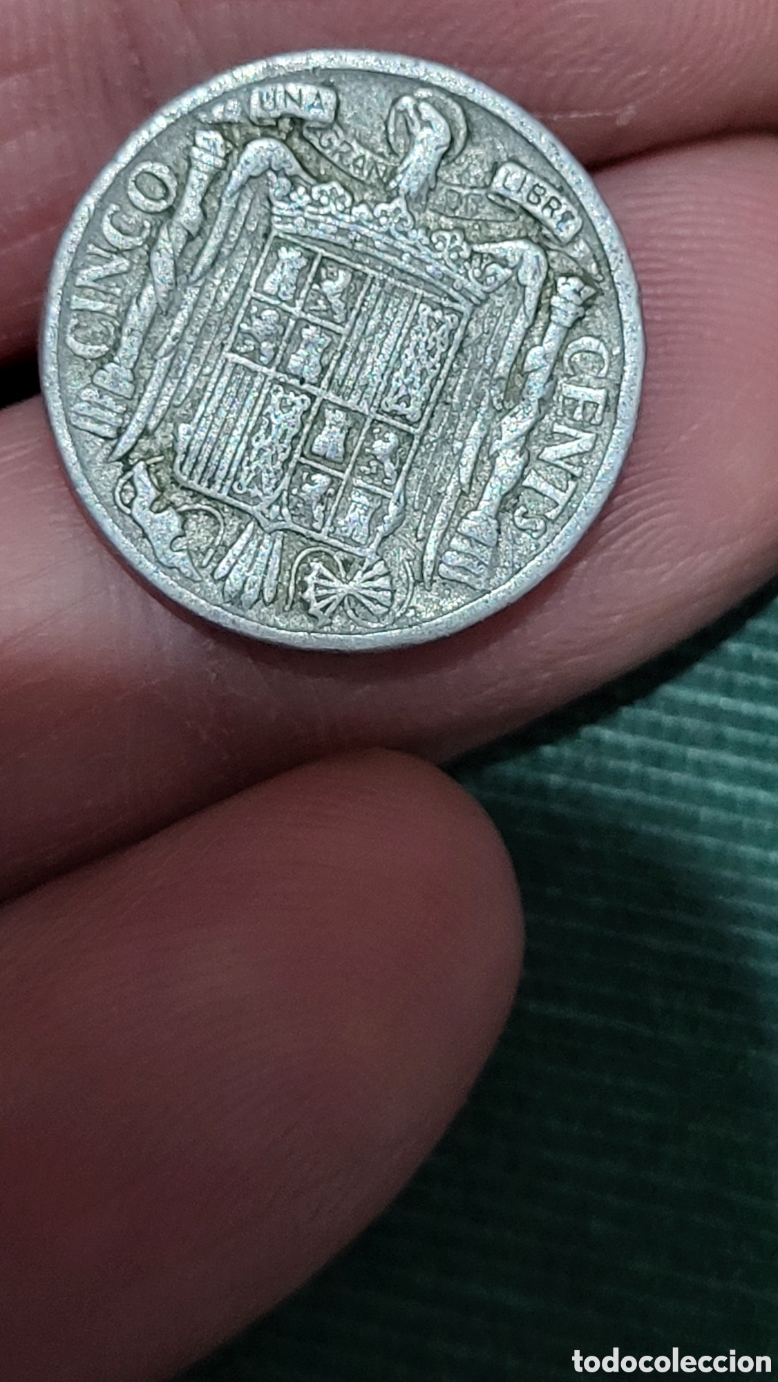 Monedas Franco: Moneda 5 centimos 1945 - Foto 2