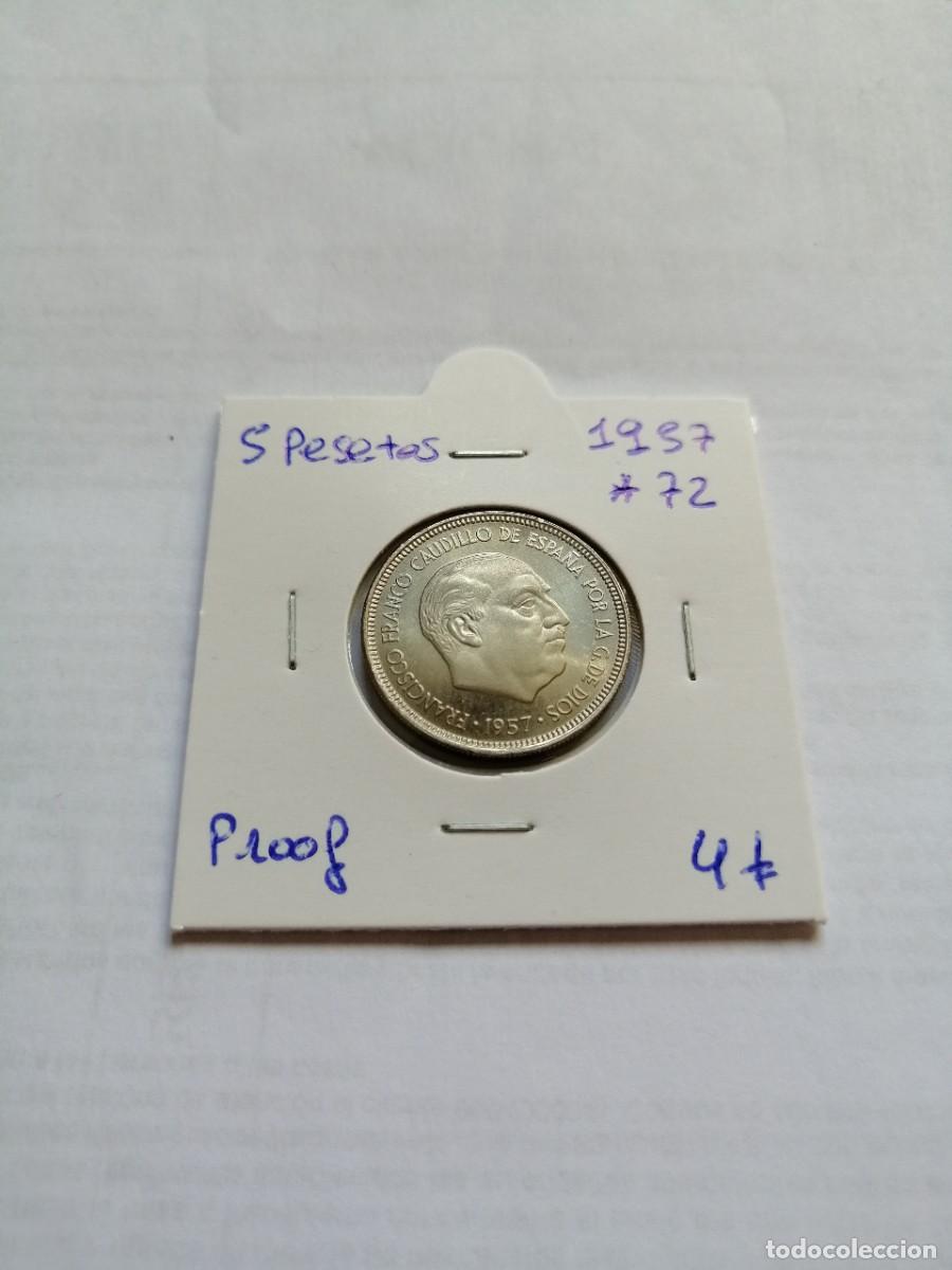 Monedas Franco: 5 pesetas 1957 estrella 72 Proof