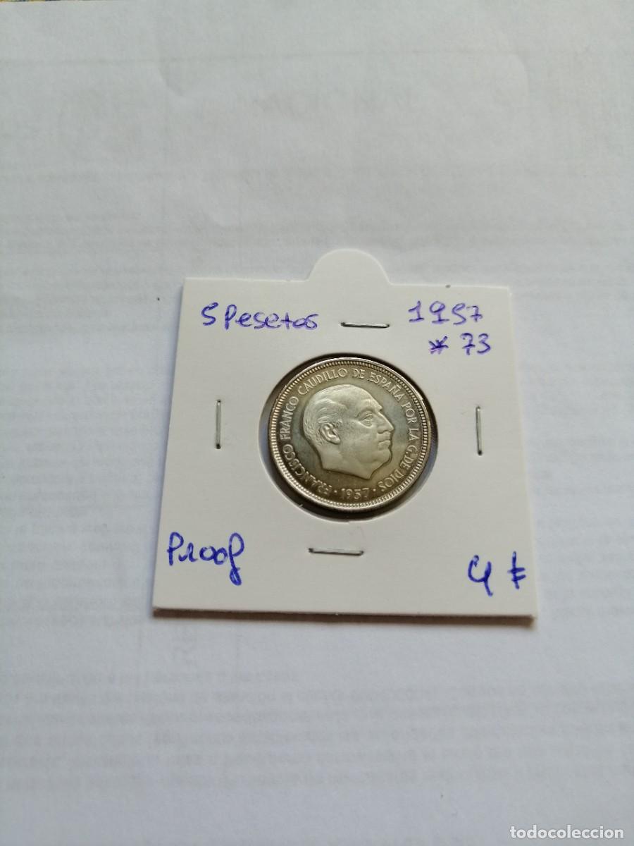 Monedas Franco: 5 pesetas 1957 estrella 73 Proof