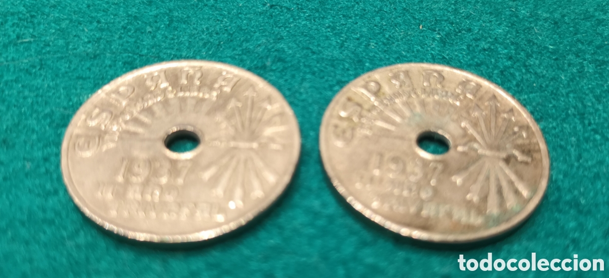 Monedas Franco: 2 MONEDAS DE 25 CENTAVOS 1937 - Foto 2