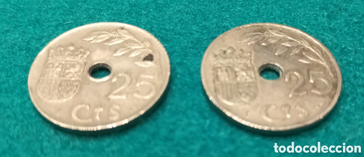 Monedas Franco: 2 MONEDAS DE 25 CENTAVOS 1937 - Foto 1