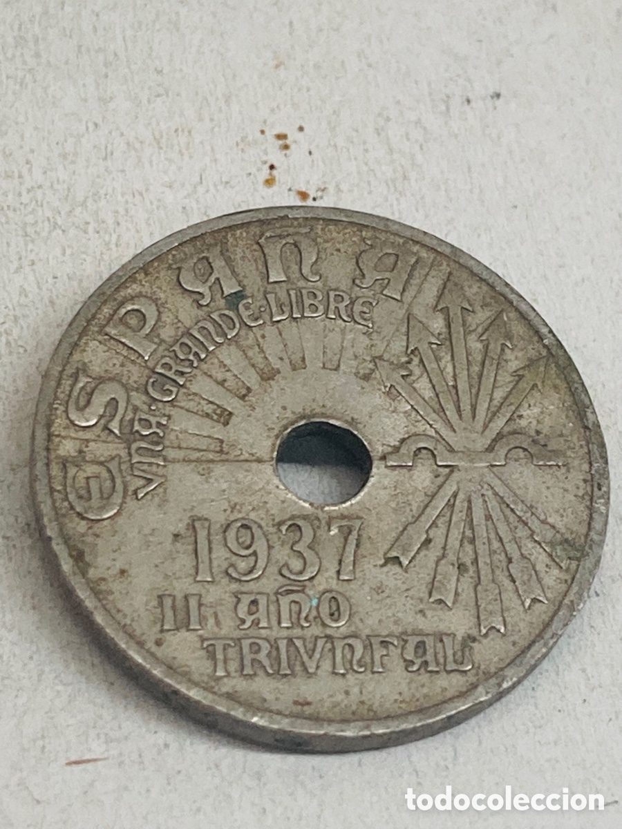 Monedas Franco: Moneda de veinticinco c&eacute;ntimos 1937 - Foto 1