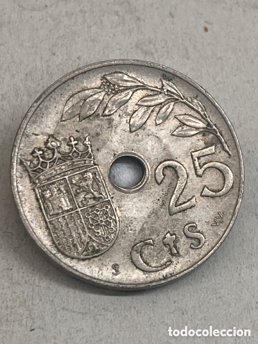 Monedas Franco: Moneda de veinticinco c&eacute;ntimos 1937 - Foto 2