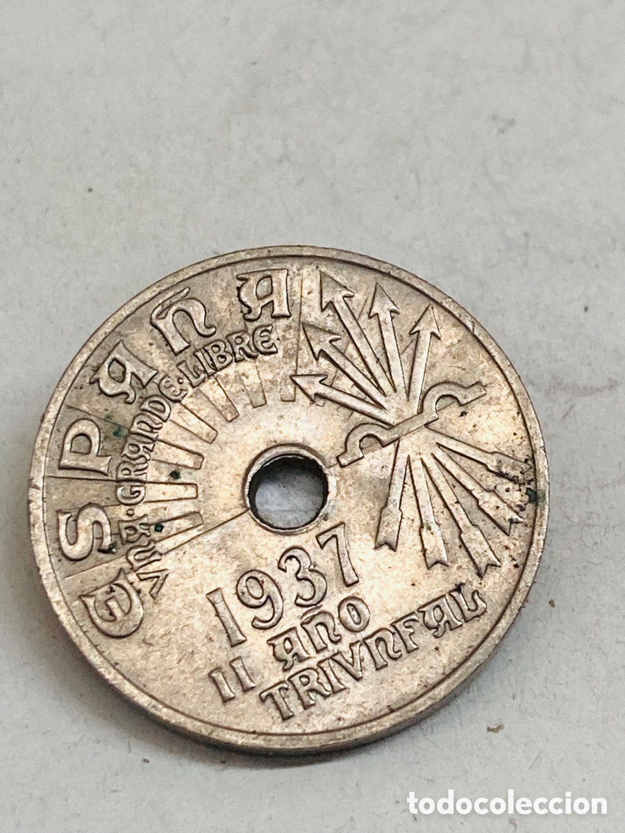 Monedas Franco: Moneda de veinticinco c&eacute;ntimos 1937 - Foto 2