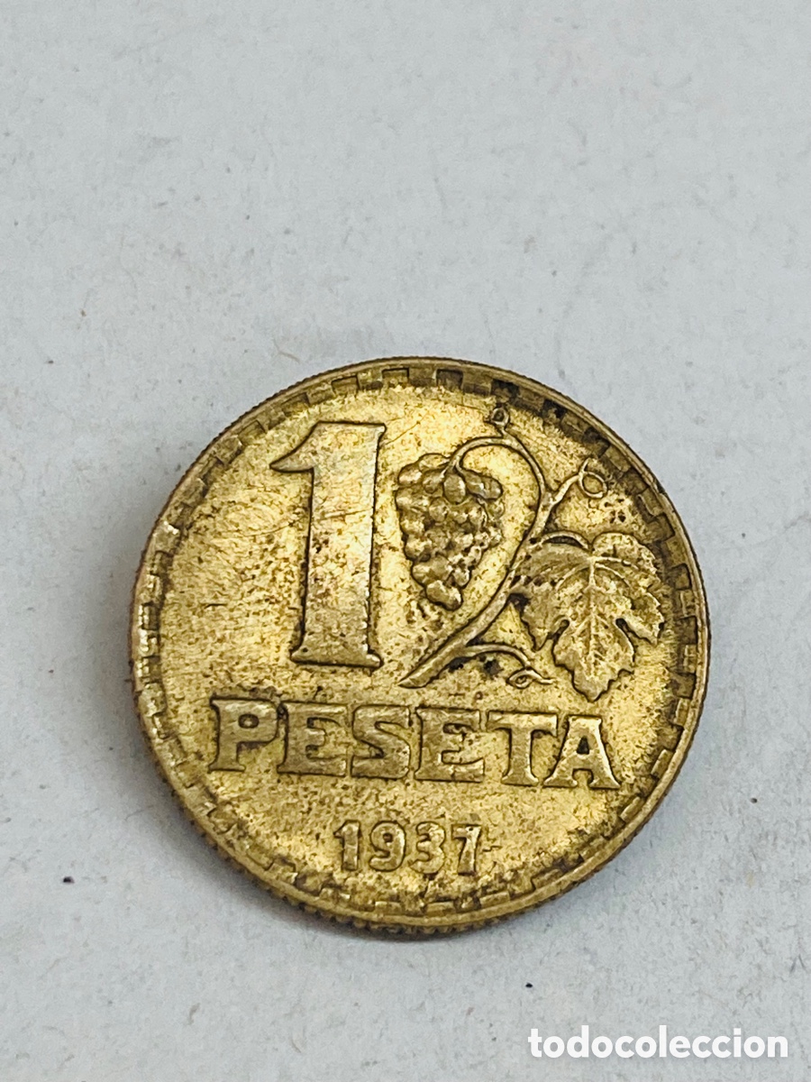 Monedas Franco: Moneda de una peseta 1937 - Foto 1