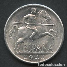 Monedas Franco: ESPAÑA, MONEDA DE ALUMINIO, JINETE A CABALLO, VALOR: 10 CTS, 1941, VARIANTE