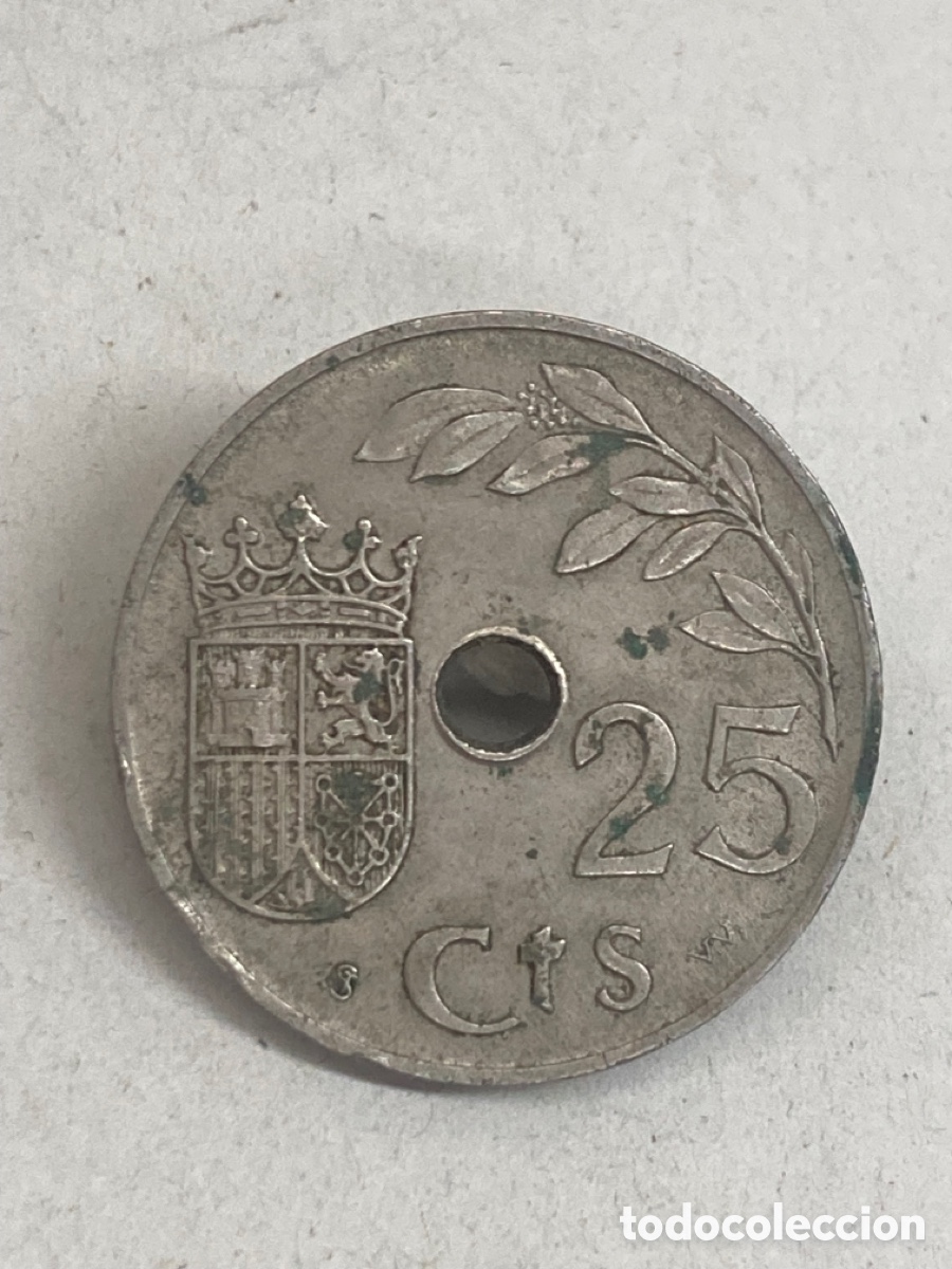 Monedas Franco: Moneda de veinticinco c&eacute;ntimos 1937 - Foto 2