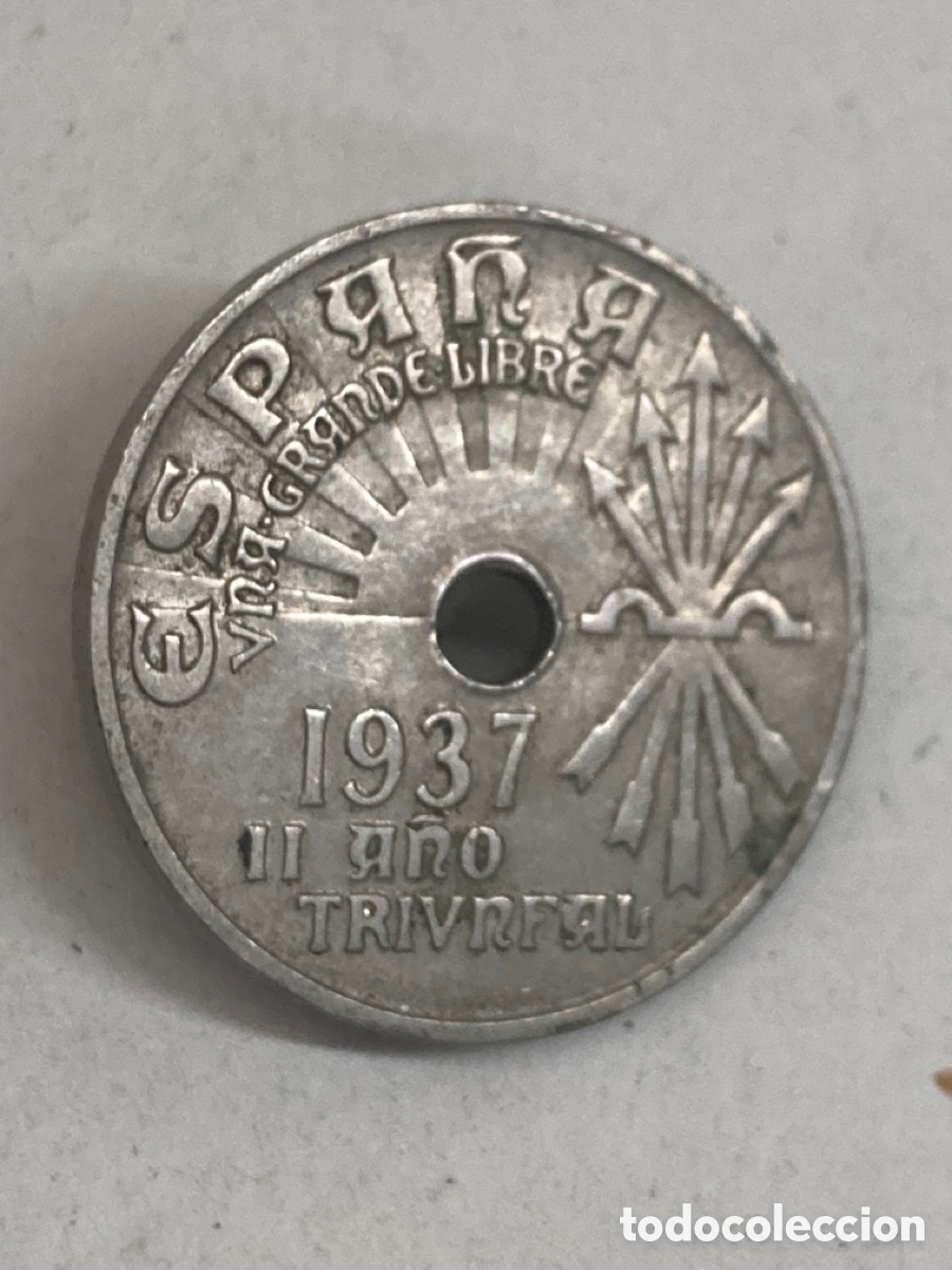 Monedas Franco: Moneda de veinticinco c&eacute;ntimos 1937 - Foto 1