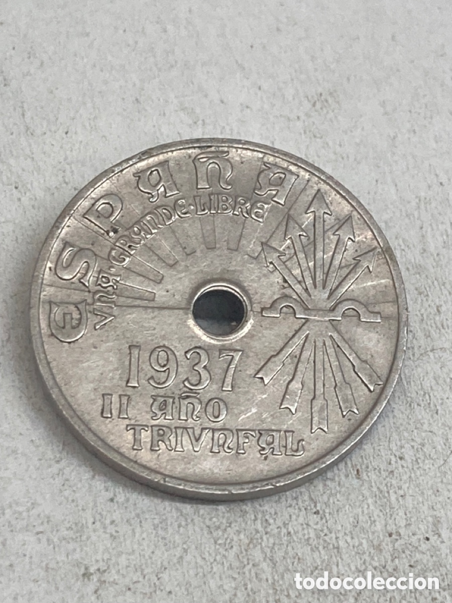 Monedas Franco: Moneda de veinticinco c&eacute;ntimos 1937 - Foto 2