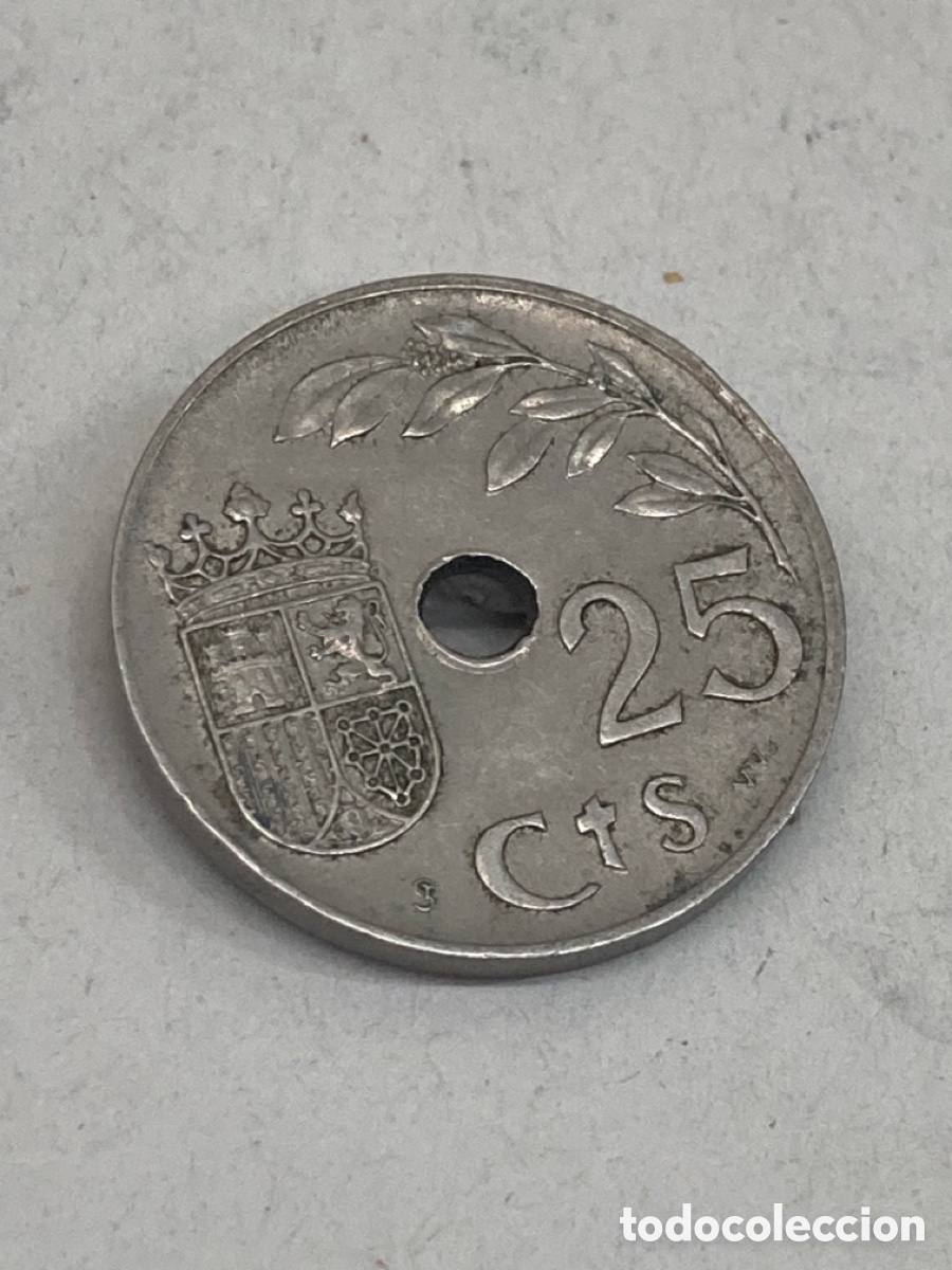 Monedas Franco: Moneda de veinticinco c&eacute;ntimos 1937 - Foto 2
