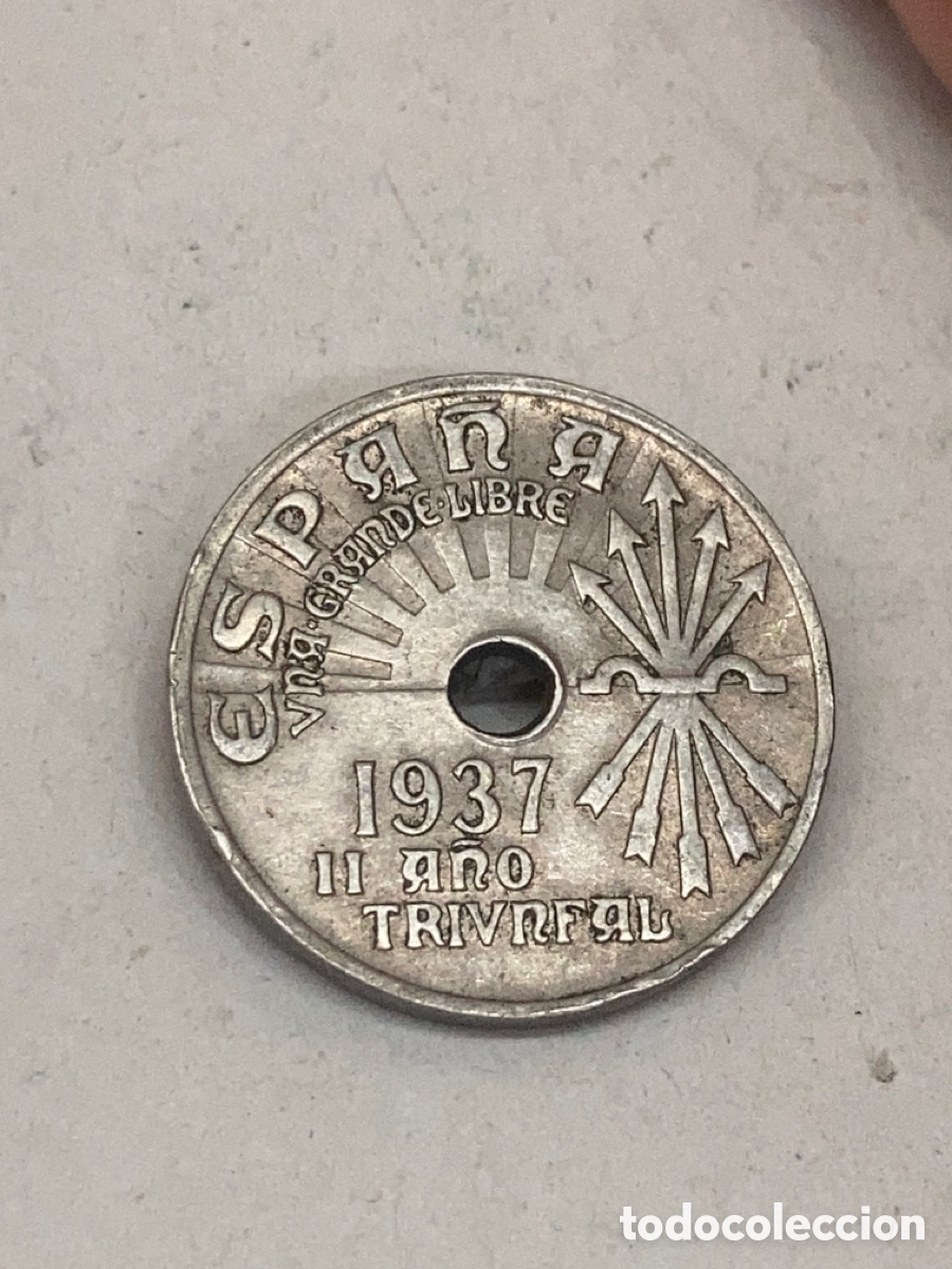Monedas Franco: Moneda de veinticinco c&eacute;ntimos 1937 - Foto 1
