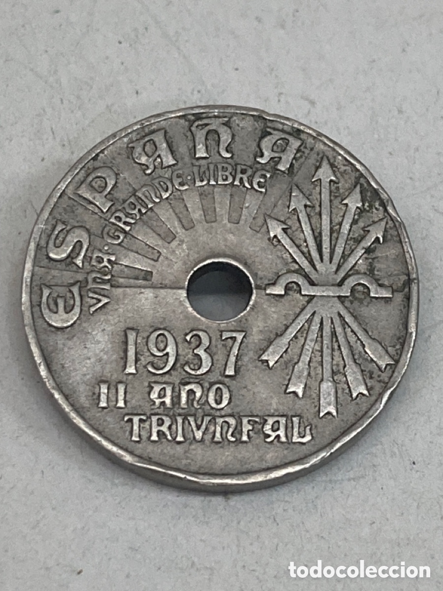 Monedas Franco: Moneda de veinticinco c&eacute;ntimos 1937 - Foto 2