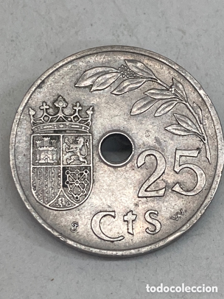 Monedas Franco: Moneda de veinticinco c&eacute;ntimos 1937 - Foto 2
