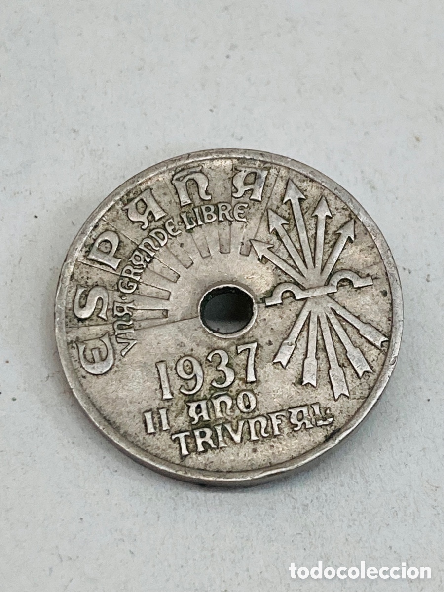 Monedas Franco: Moneda de veinticinco c&eacute;ntimos 1937 - Foto 2