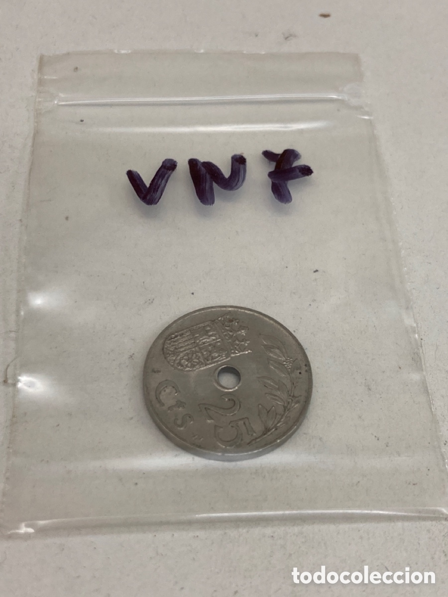 Monedas Franco: Moneda veinticinco c&eacute;ntimos 1937! - Foto 3