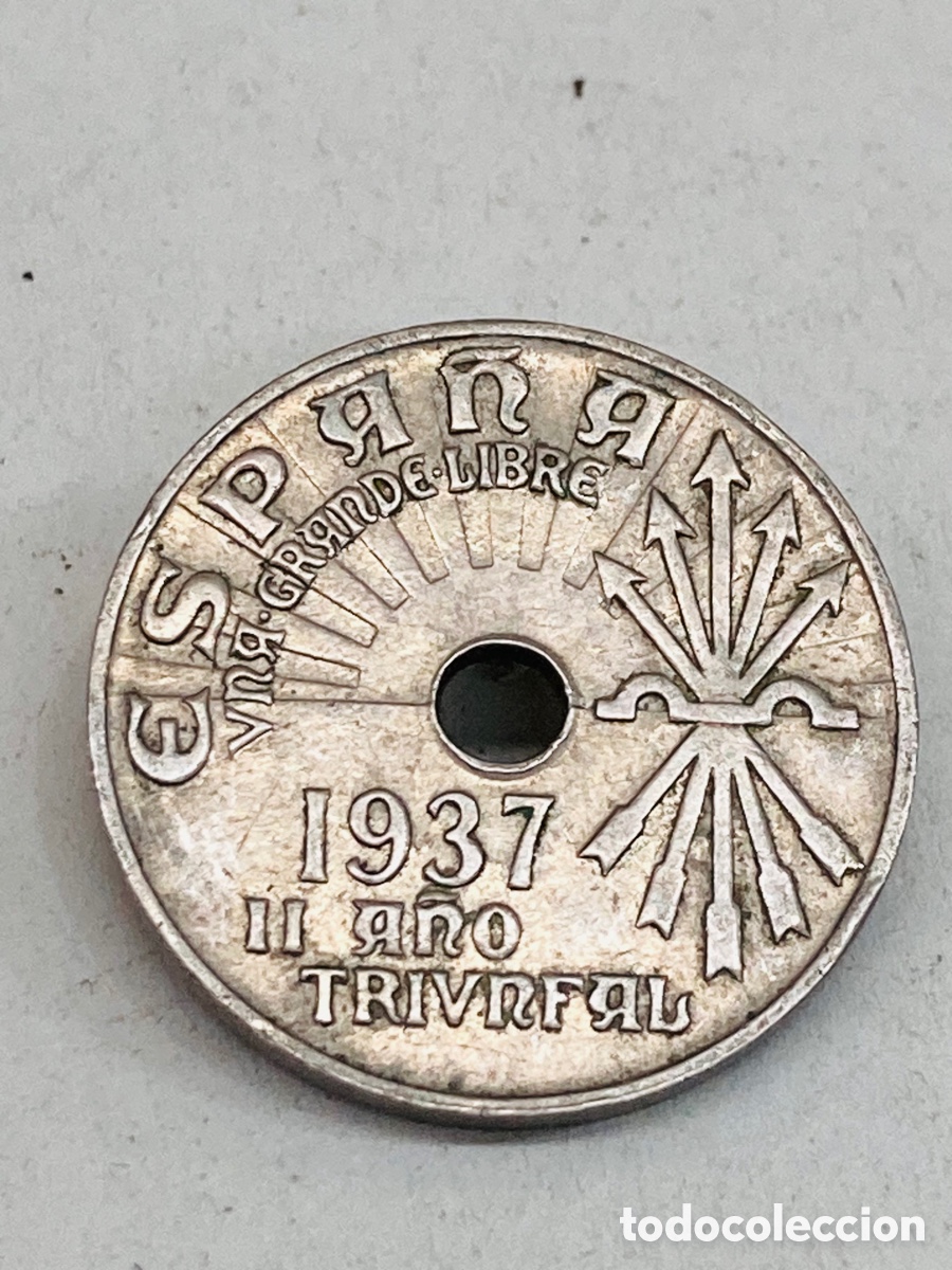 Monedas Franco: Moneda de veinticinco c&eacute;ntimos 1937 - Foto 1