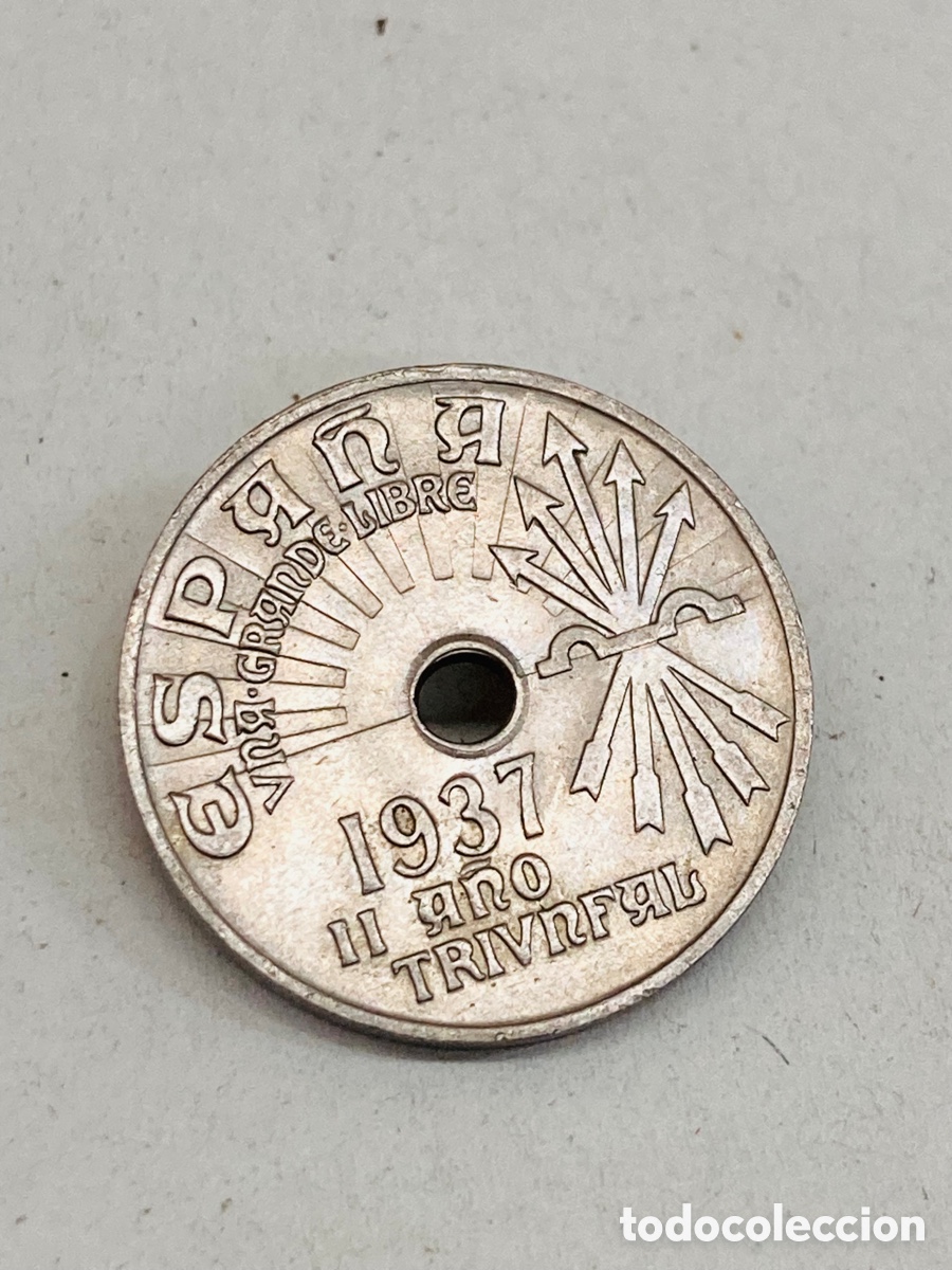 Monedas Franco: Moneda de veinticinco c&eacute;ntimos 1937 - Foto 2