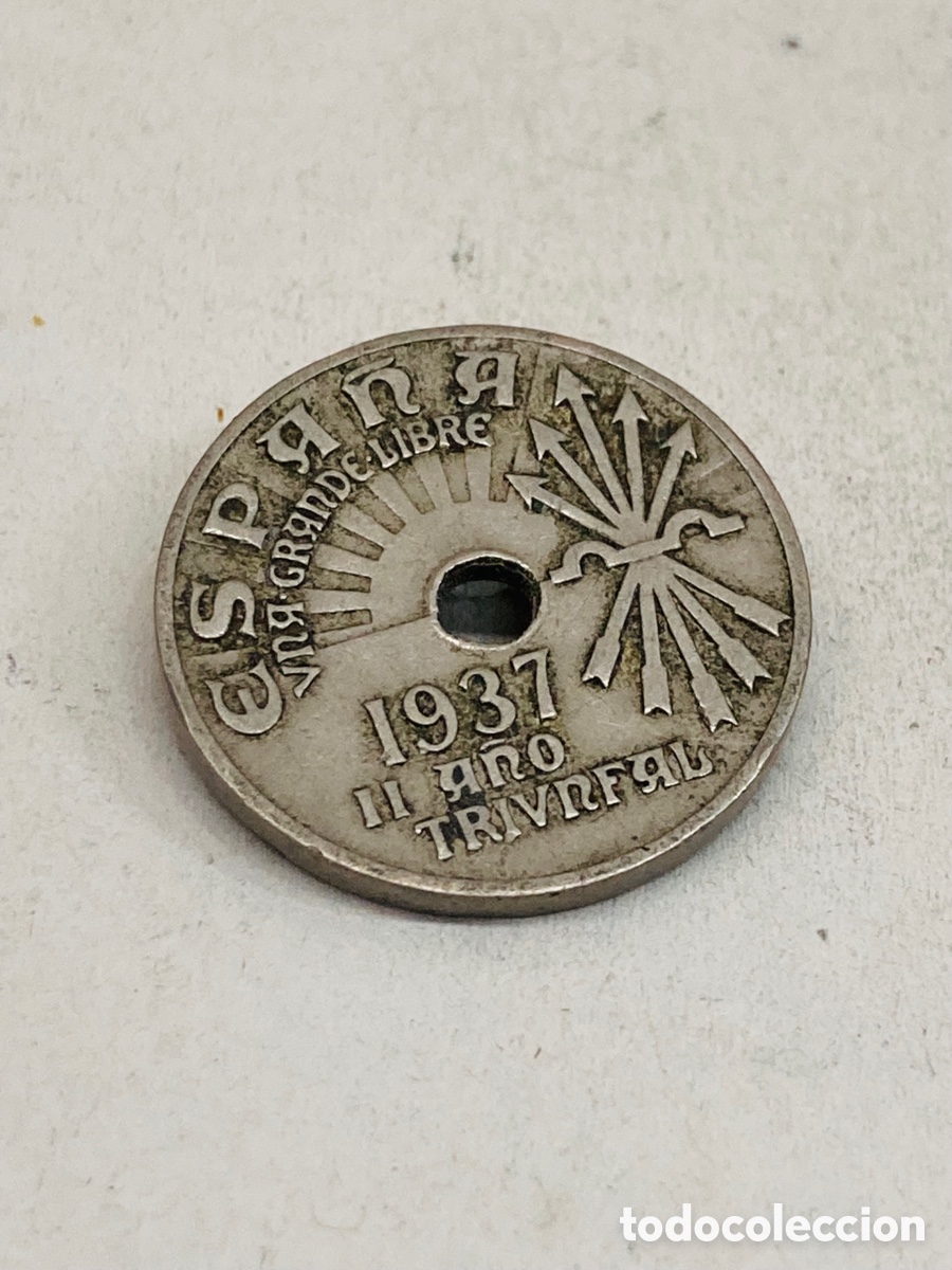 Monedas Franco: Moneda veinticinco c&eacute;ntimos 1937 - Foto 2