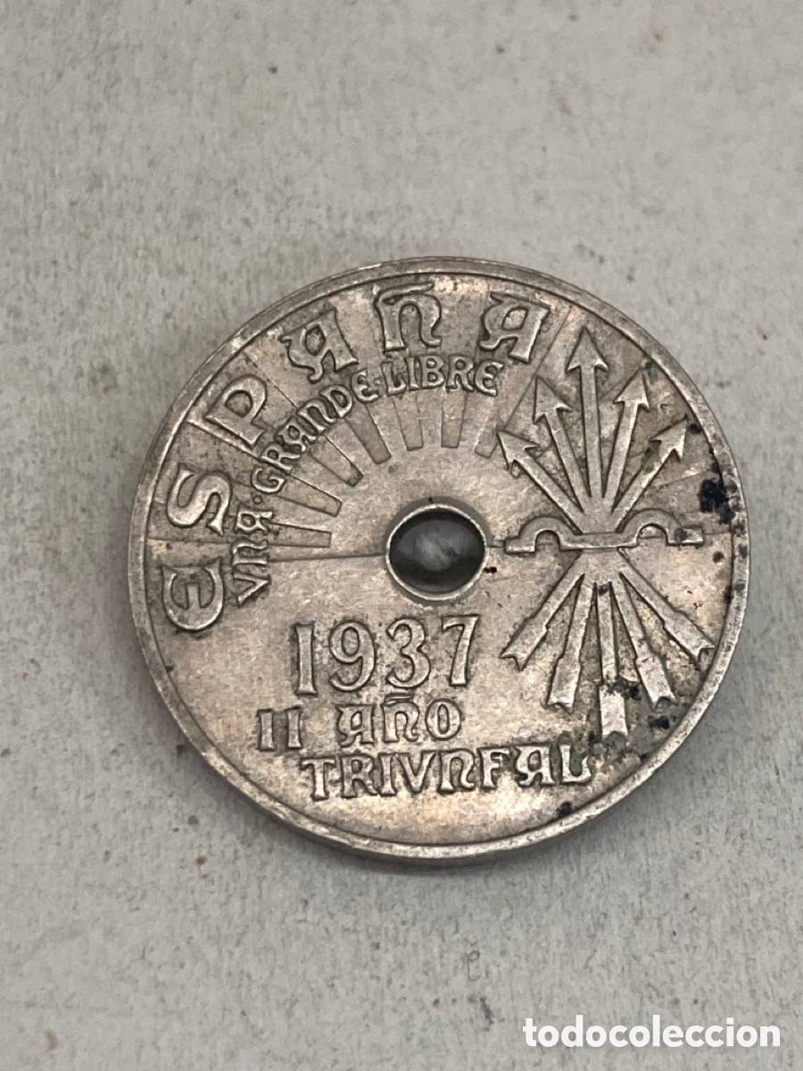 Monedas Franco: Moneda de veinticinco c&eacute;ntimos 1937 - Foto 2