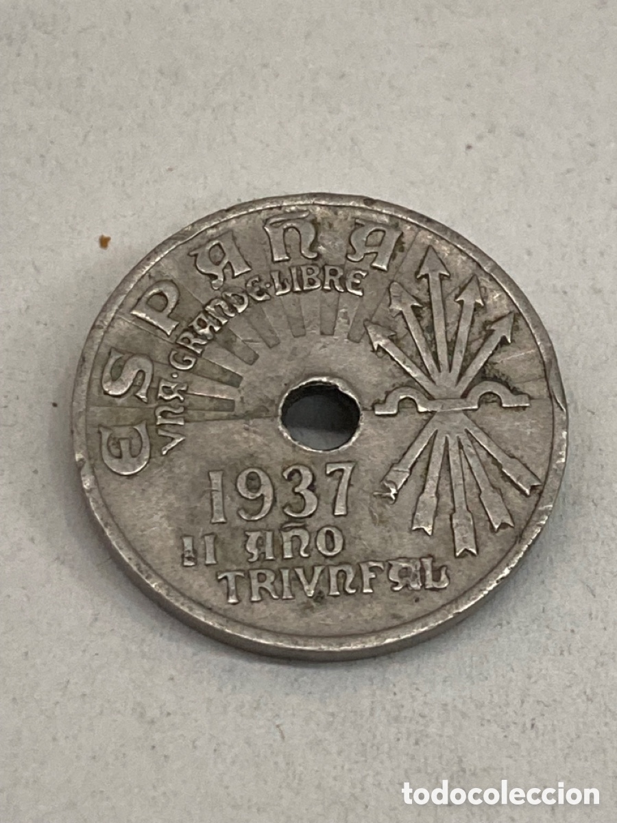 Monedas Franco: Moneda de veinticinco c&eacute;ntimos 1937 - Foto 2