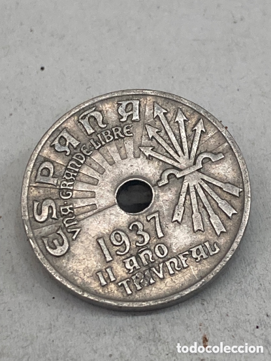 Monedas Franco: Moneda de veinticinco c&eacute;ntimos 1937 - Foto 2