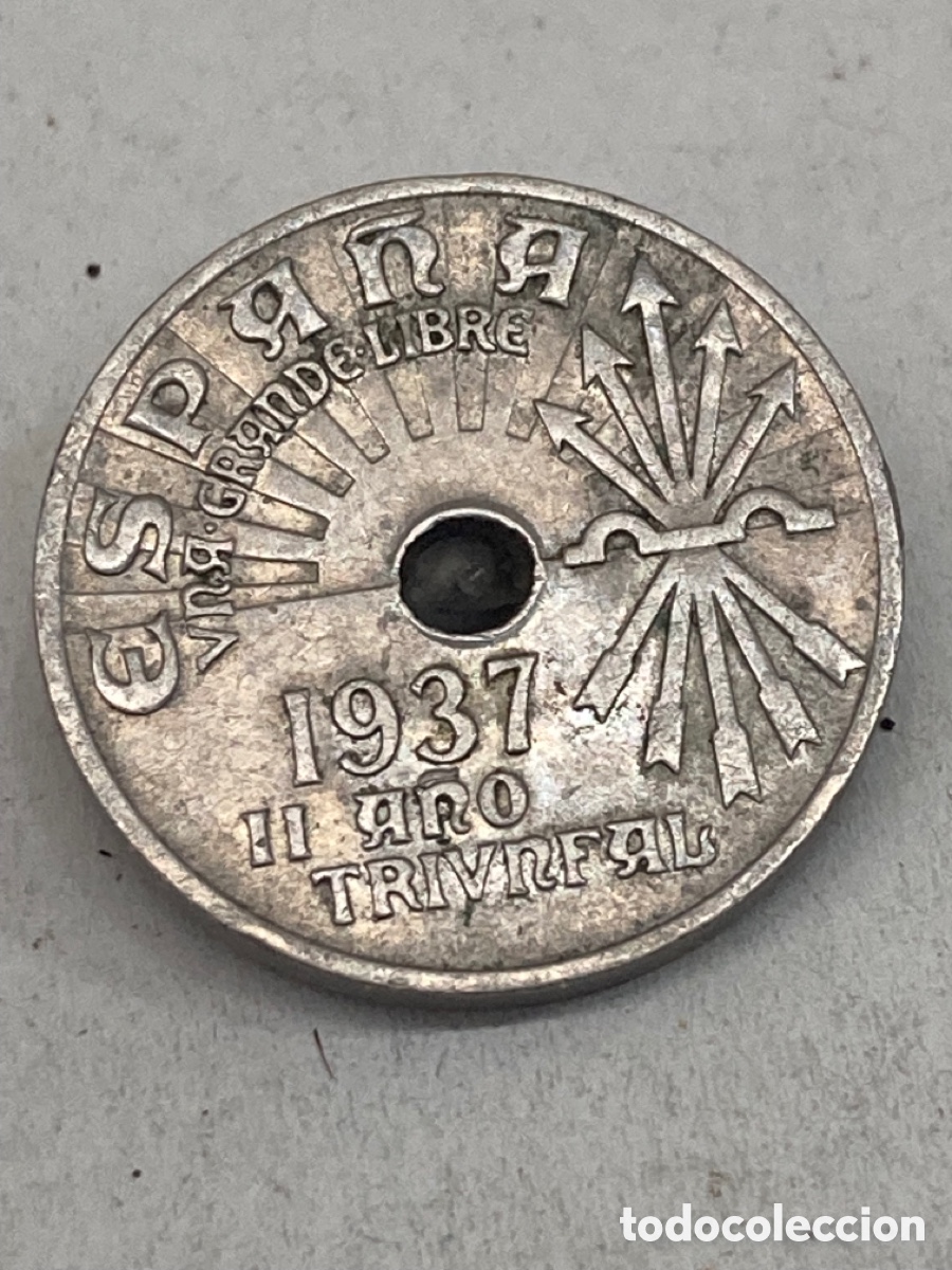 Monedas Franco: Moneda de veinticinco c&eacute;ntimos 1937 - Foto 2