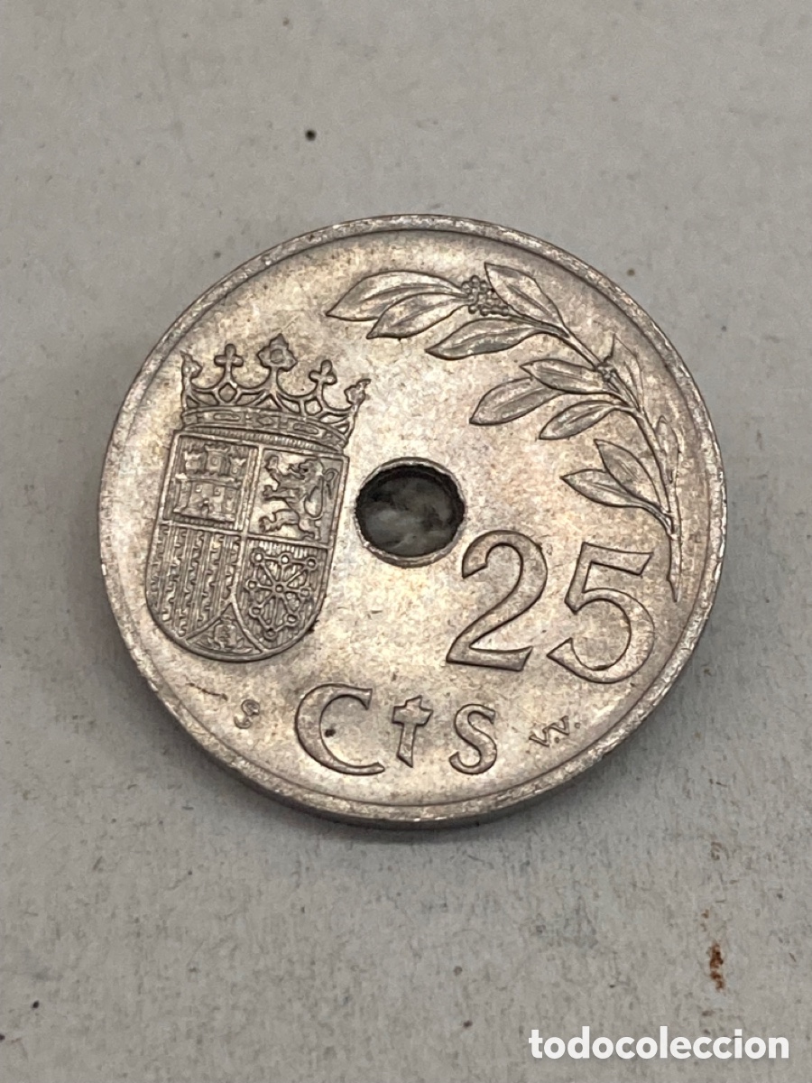 Monedas Franco: Moneda de veinticinco c&eacute;ntimos 1937 - Foto 2
