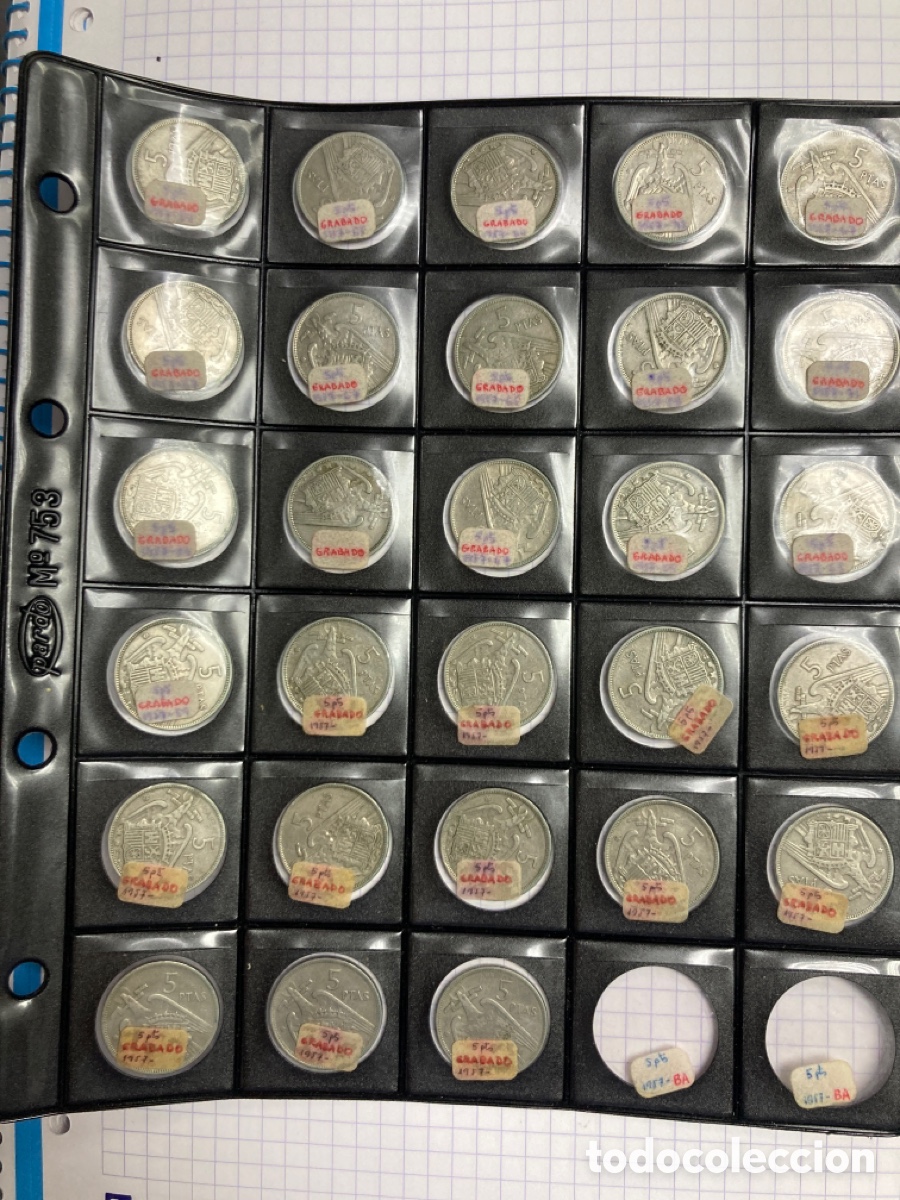 Monedas Franco: 28 monedas de cinco pesetas Grabados 1957 E70 E59 E69 E65 E64 E62 E68 E67 - Foto 1