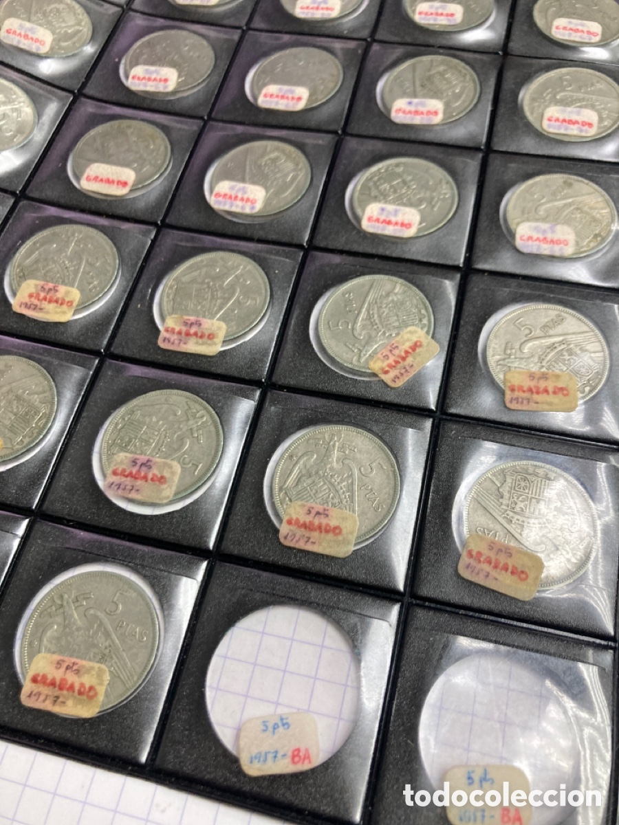 Monedas Franco: 28 monedas de cinco pesetas Grabados 1957 E70 E59 E69 E65 E64 E62 E68 E67 - Foto 8