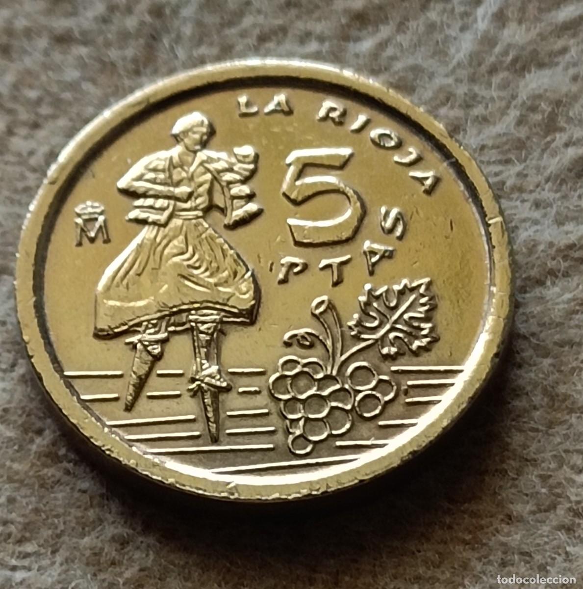 Monedas Franco: Moneda 5 pesetas 1996 la rioja - Foto 2