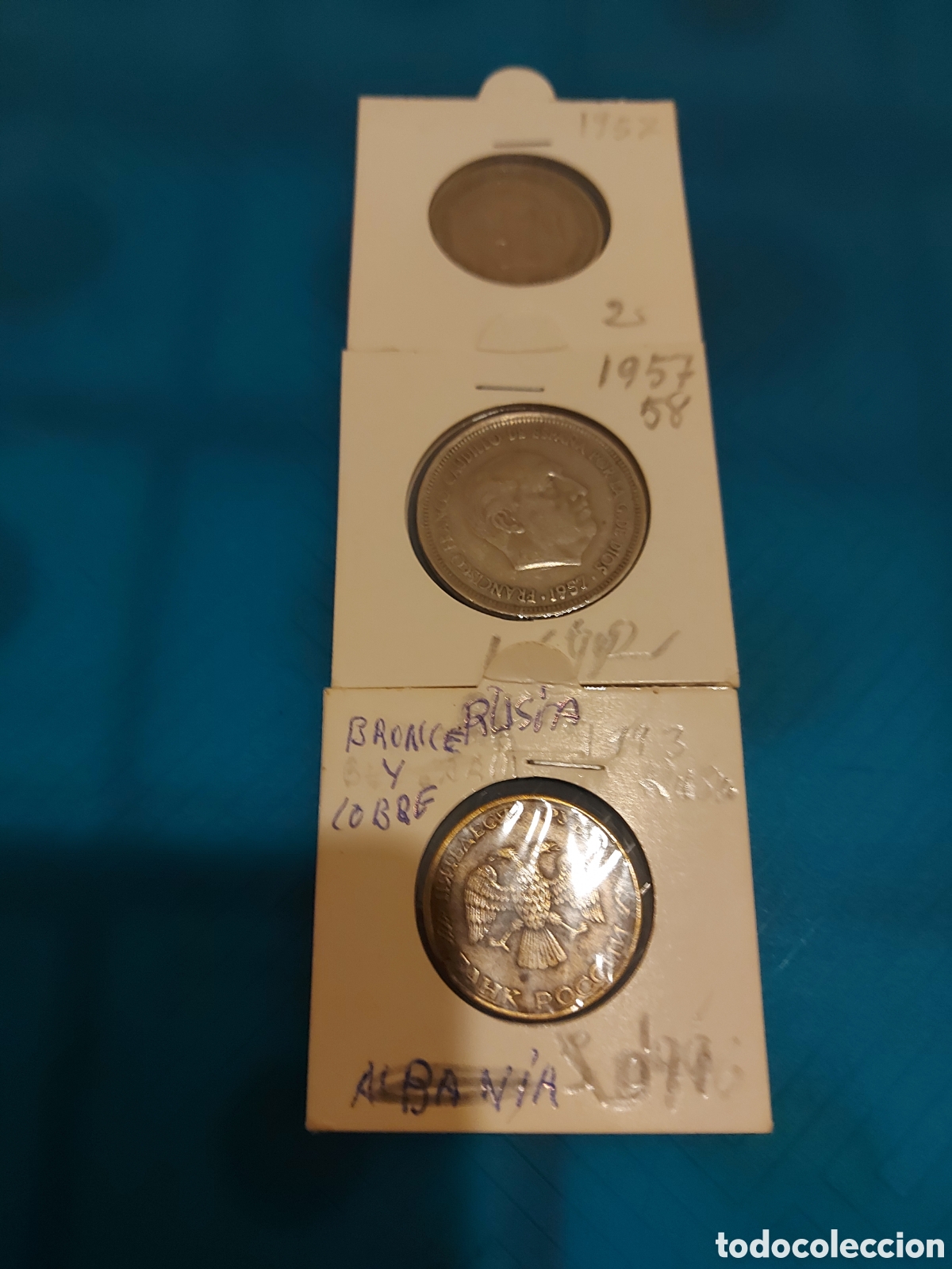 Monedas Franco: 2Espa&ntilde;aantigua1Rusia - Foto 1
