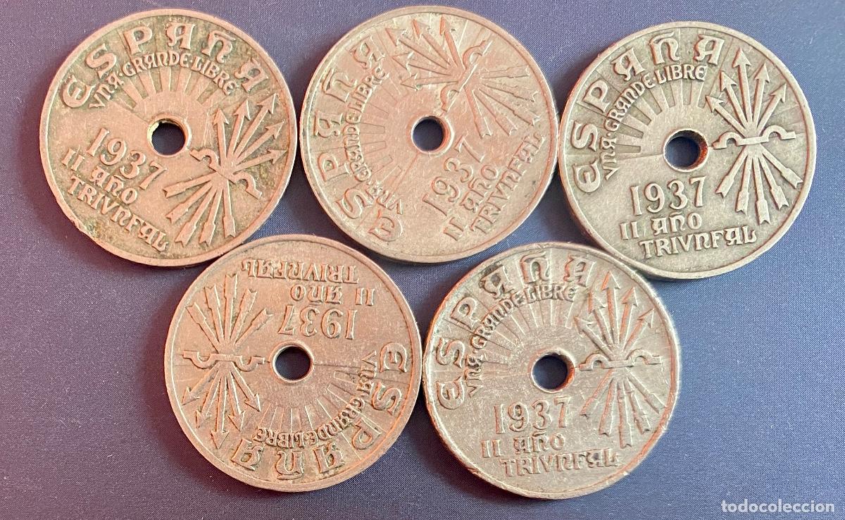 Monedas Franco: LOTE 5 MONEDAS 25 C&Eacute;NTIMOS 1937 - Foto 2