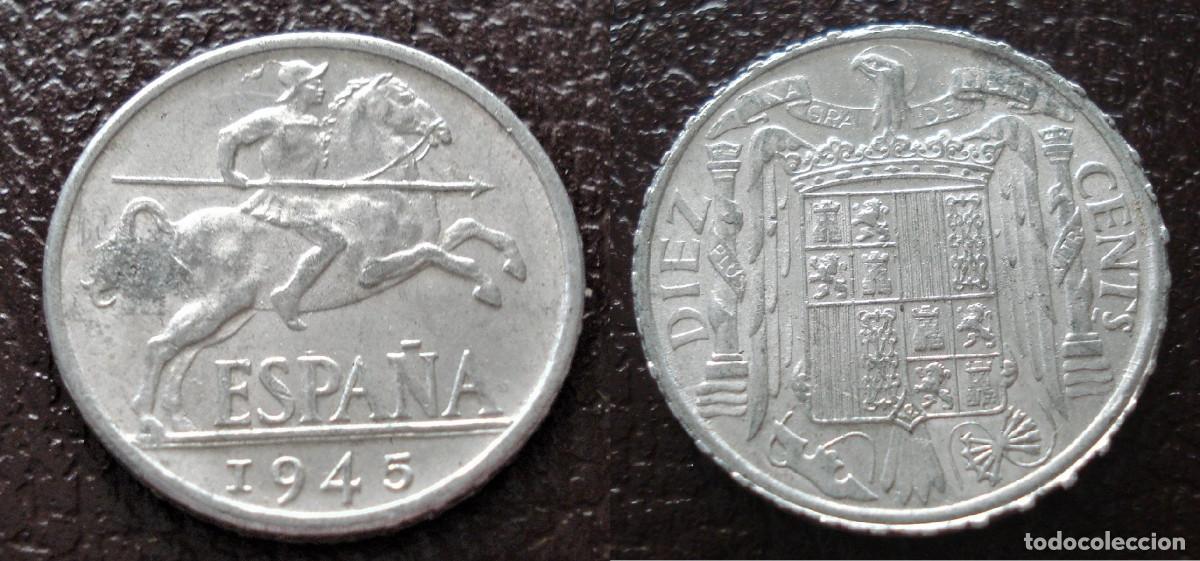 Monedas Franco: SPAIN 10 CENTIMOS 1945. ESTADO ESPA&Ntilde;OL - Foto 1