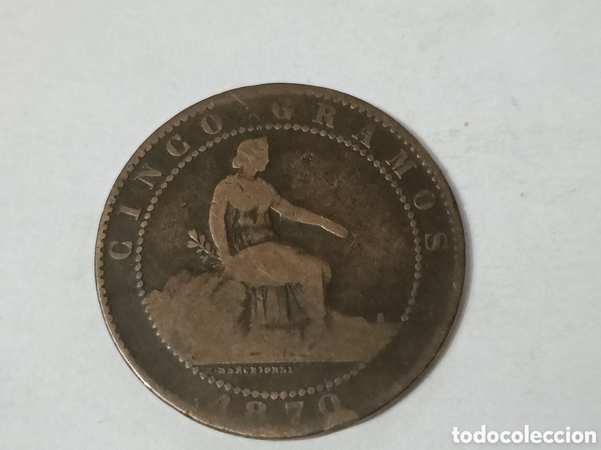 Monedas Franco: Moneda 5 C&eacute;ntimos Espa&ntilde;a (1.870) - Foto 2