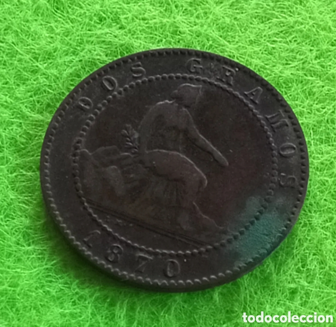 Monedas Franco: Moneda 2 C&eacute;ntimos Espa&ntilde;a (1870) de cobre - Foto 2
