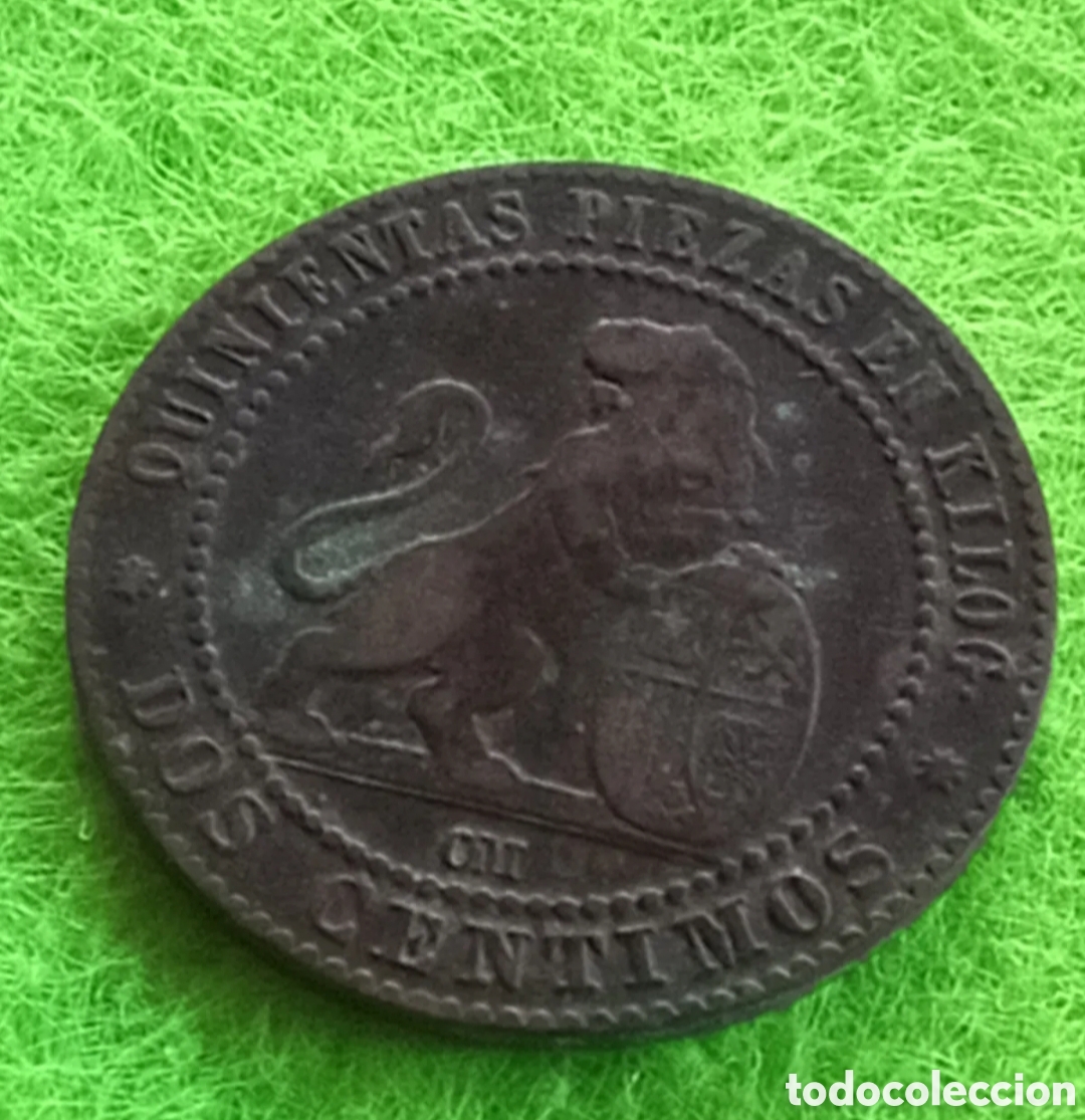 Monedas Franco: Moneda 2 C&eacute;ntimos Espa&ntilde;a (1870) de cobre - Foto 1