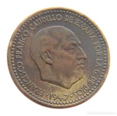 Monedas Franco: 1 PESETA 1947. ESTRELLA 49. PÁTINA OSCURA. ESCASA. MBC +.