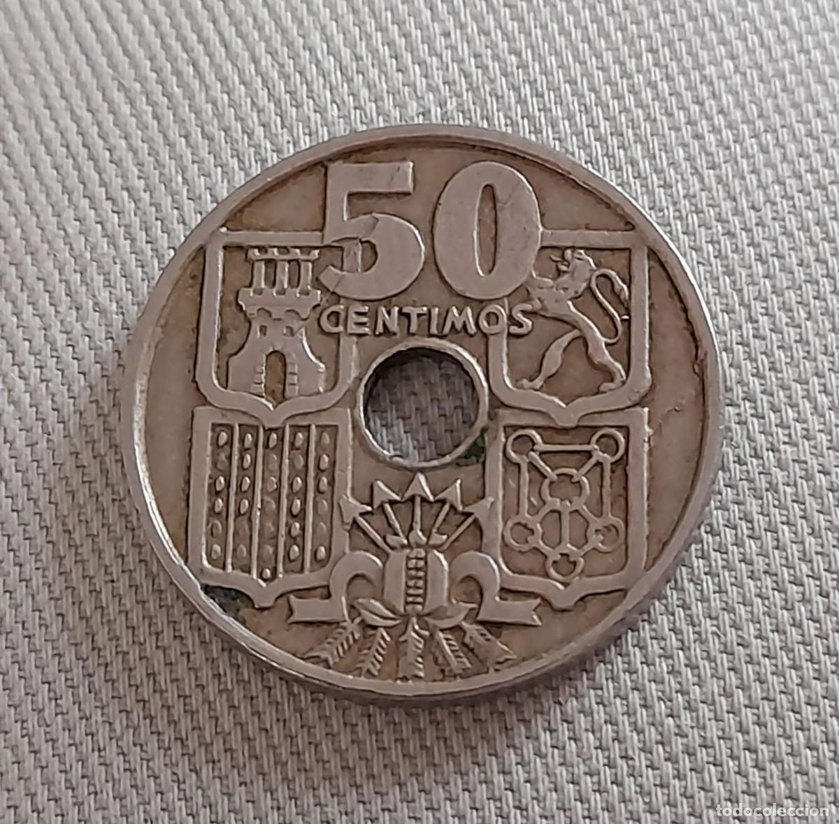 Monedas Franco: Moneda de 50 c&eacute;ntimos de 1949 Estrella 56. Modelo 2 - Foto 2